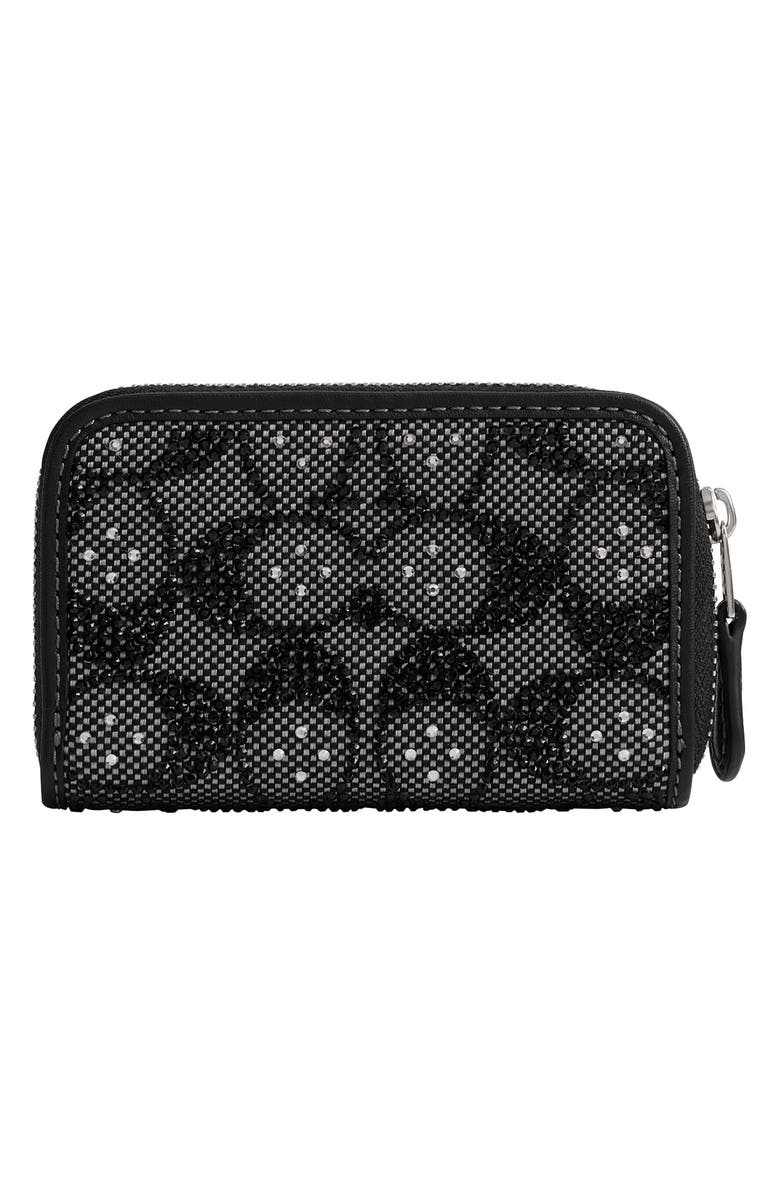 COACH Small Crystal Signature Logo Jacquard Zip Around Card Holder, Alternate, color, 