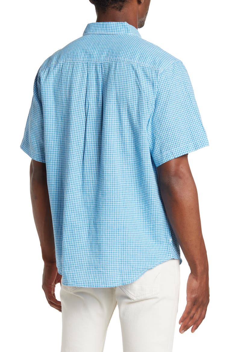 Gingham Grove Short Sleeve Linen & Cotton Shirt, Alternate, color, PICASSO BLUE