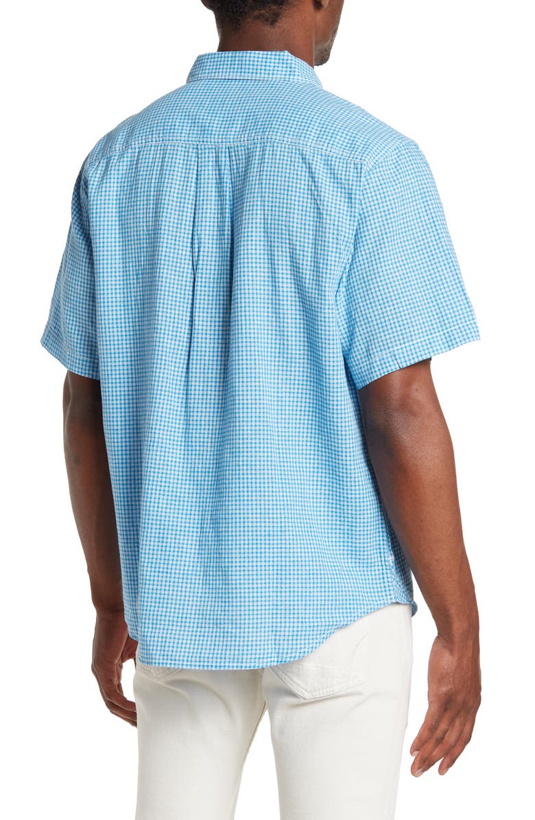 Tommy Bahama Gingham Grove Short Sleeve Linen & Cotton Shirt, Alternate, color, Picasso Blue