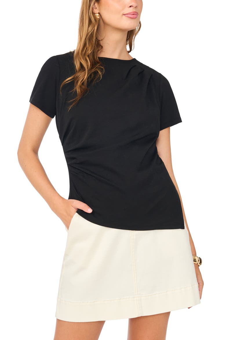 Asymmetric Side Ruched Short Sleeve Top, Main, color, RICH BLACK
