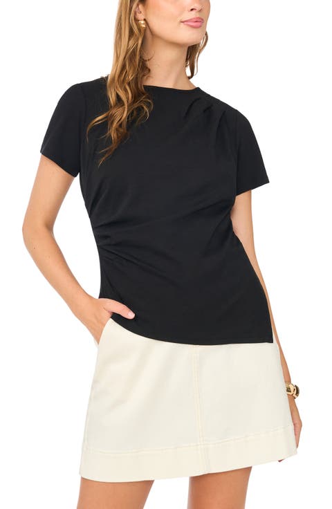 Asymmetric Side Ruched Short Sleeve Top