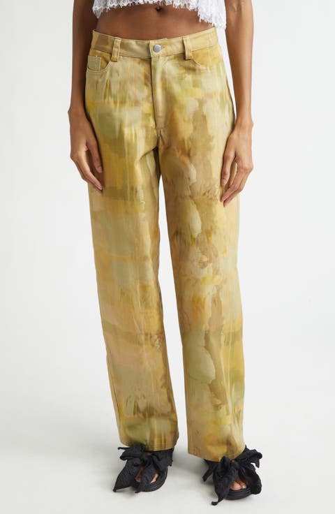 Catchfly Pleated Wide Leg Jeans (Earth Faded Flower)