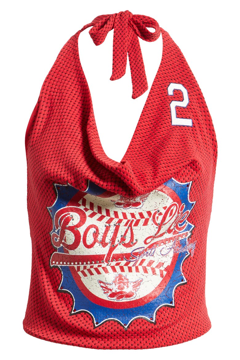 Sporty Spice Graphic Halter Crop Top, Alternate, color, RED