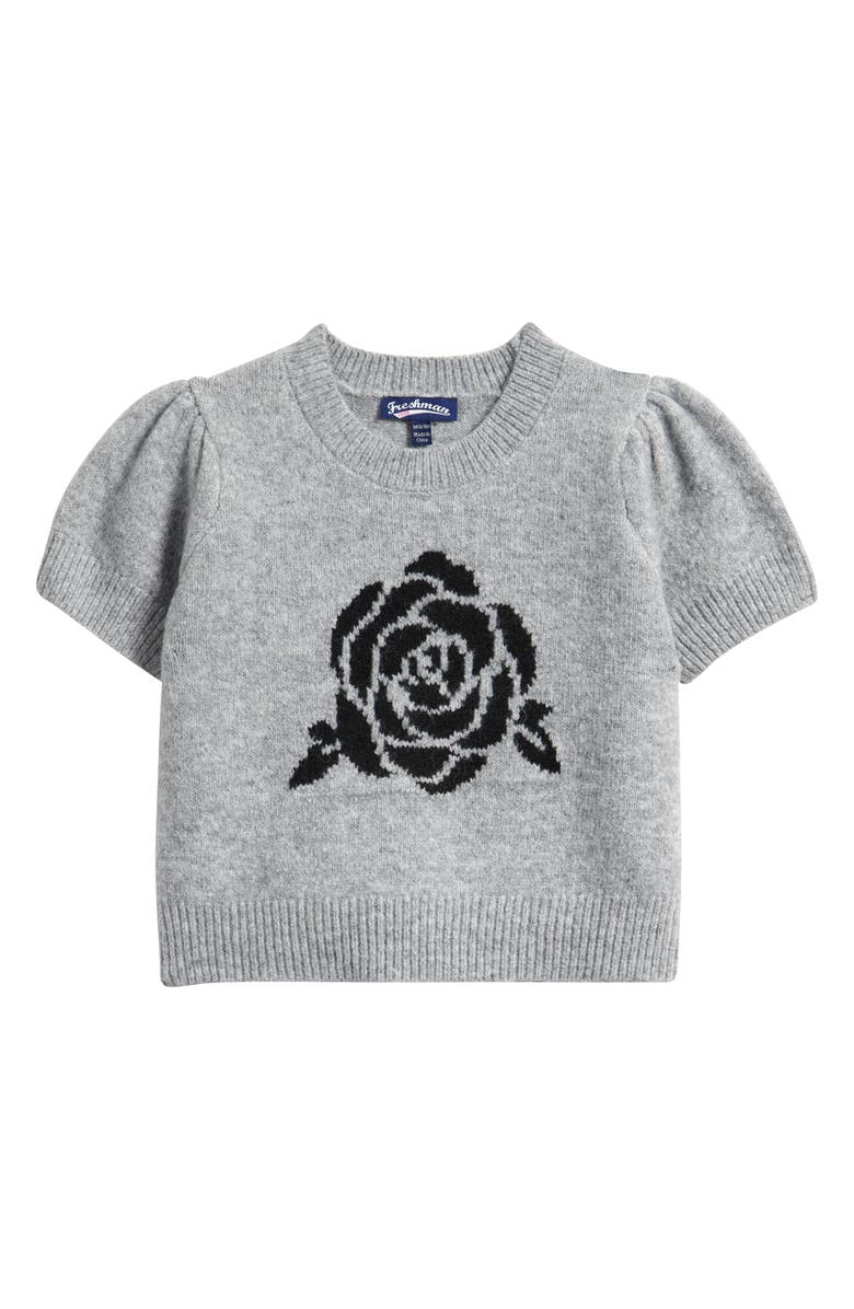 Freshman Kids' Flower Short Sleeve Sweater, Main, color, Grey