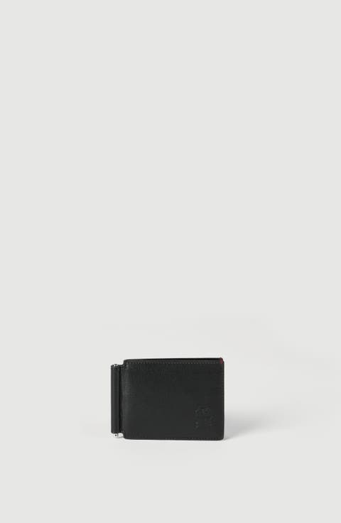 Grained leather money clip wallet