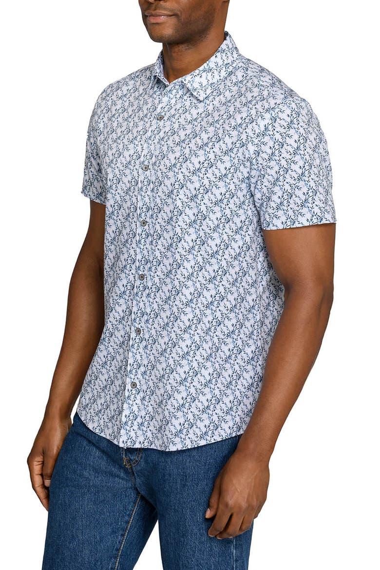 Slim Fit Floral Short Sleeve Performance Button-Up Shirt, Alternate, color, WHITE/ NAVY