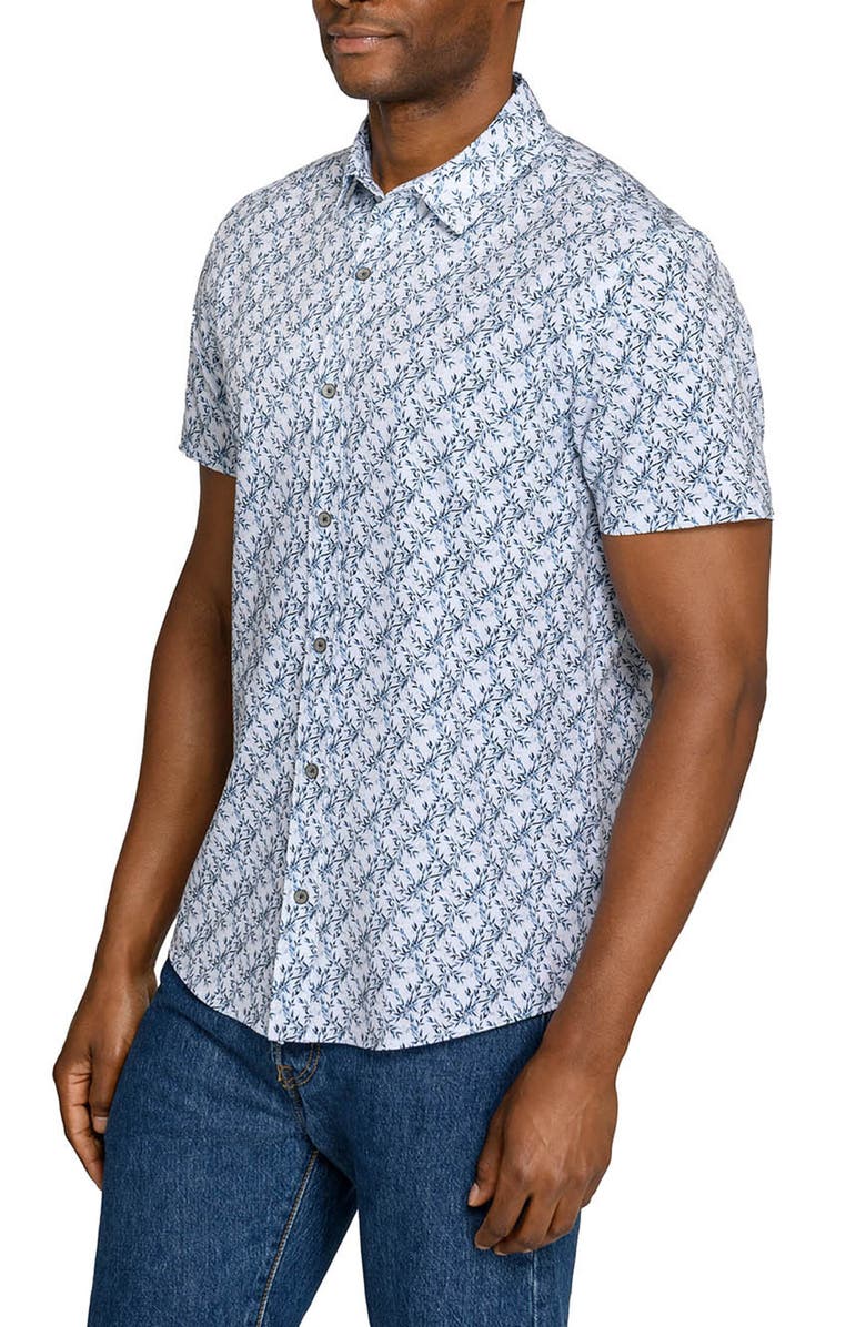 W.R.K Slim Fit Floral Short Sleeve Performance Button-Up Shirt, Alternate, color, White/ Navy