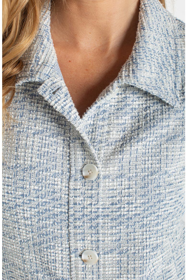 Short Puff Sleeve Tweed Jacket, Alternate, color, CREAM BLUE PLAID