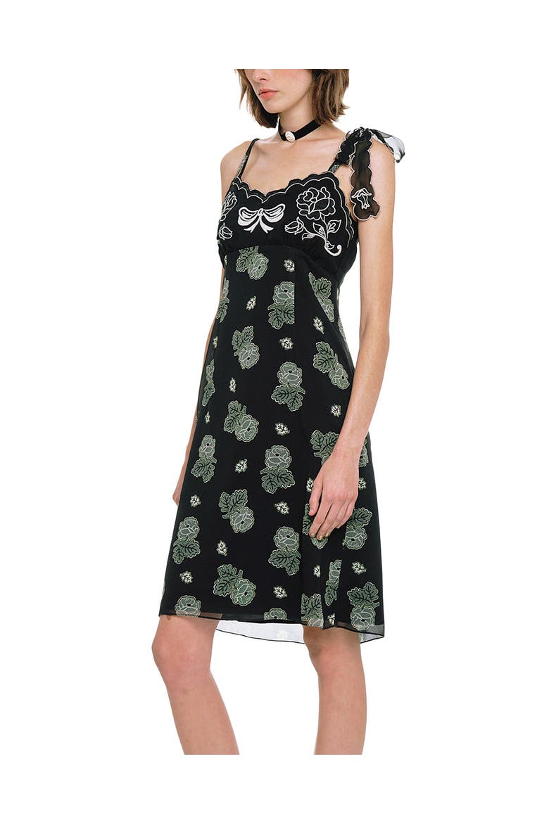 Sketch Roses Chiffon Embroidery Slip Dress, Alternate, color, Black