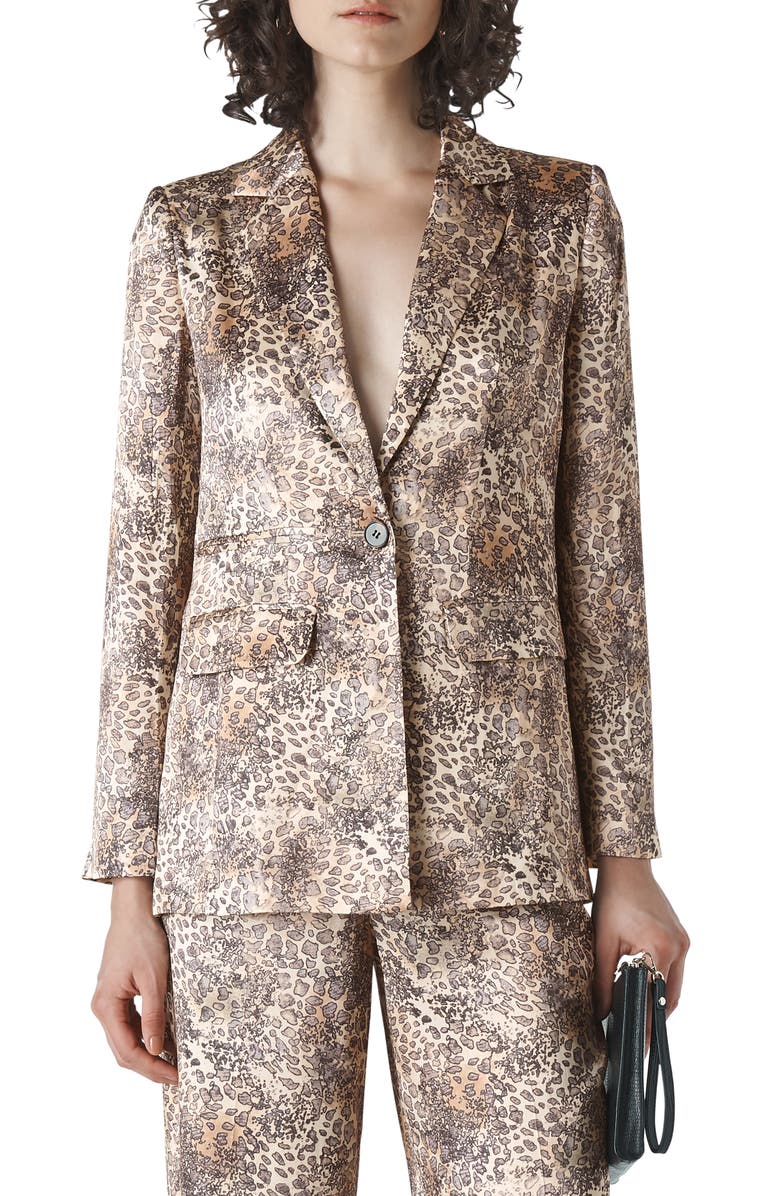 Whistles Big Cat Print Satin Blazer, Main, color, 