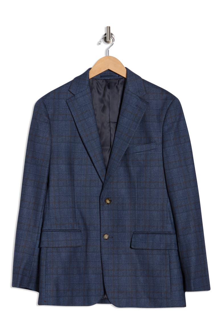Slim Fit Plaid Stretch Knit Blazer, Alternate, color, NAVY