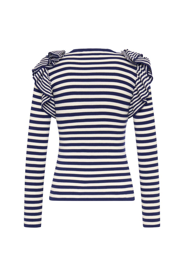 Striped Pullover With Knitted Ruffles, Alternate, color, Navy/White
