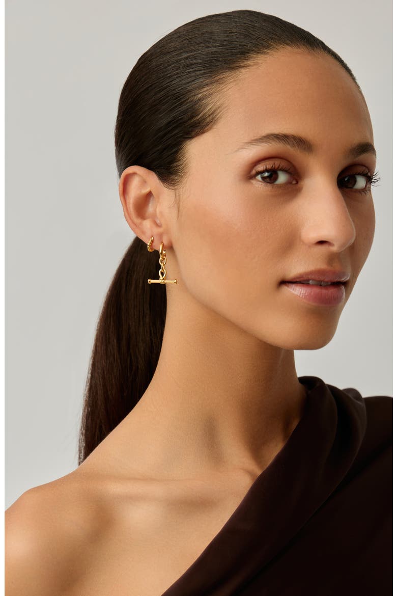 Ridge T-Bar Drop Hoop Earrings, Alternate, color, GOLD