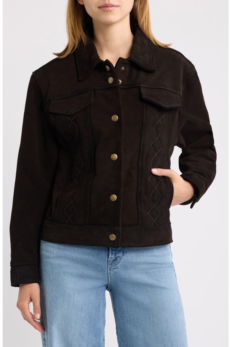 Cow Split Leather Jacket, Alternate, color, DARK BROWN