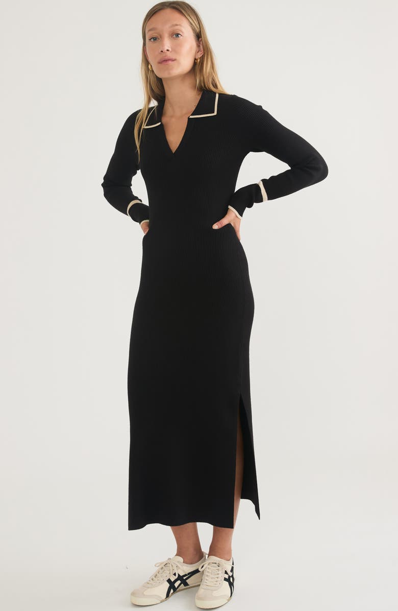 Marine Layer Contrast Trim Long Sleeve Polo Sweater Dress, Alternate, color, Black