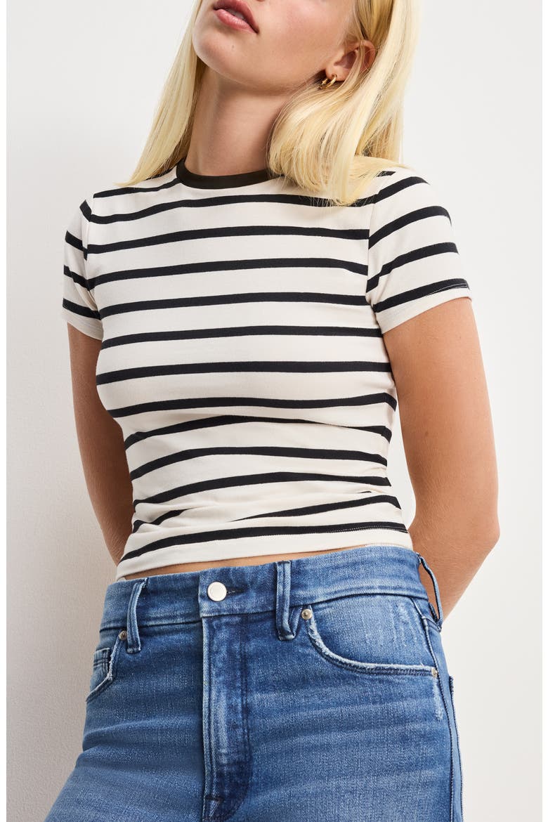 Super Stretch Cotton Blend T-Shirt, Main, color, BLACK ECRU WIDE STRIPE
