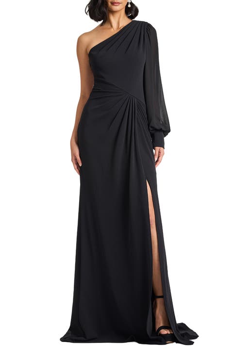 One Shoulder Chiffon Sleeve Gown
