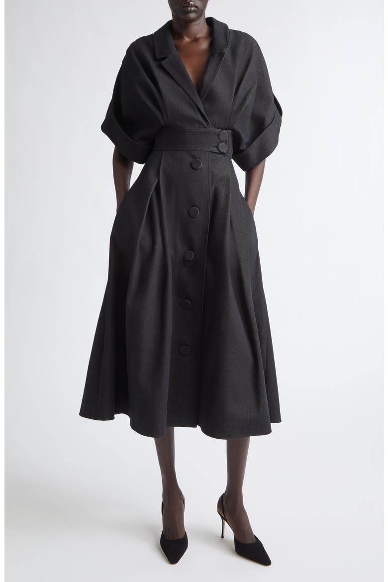 Cotton Midi Shirtdress, Main, color, BLACK
