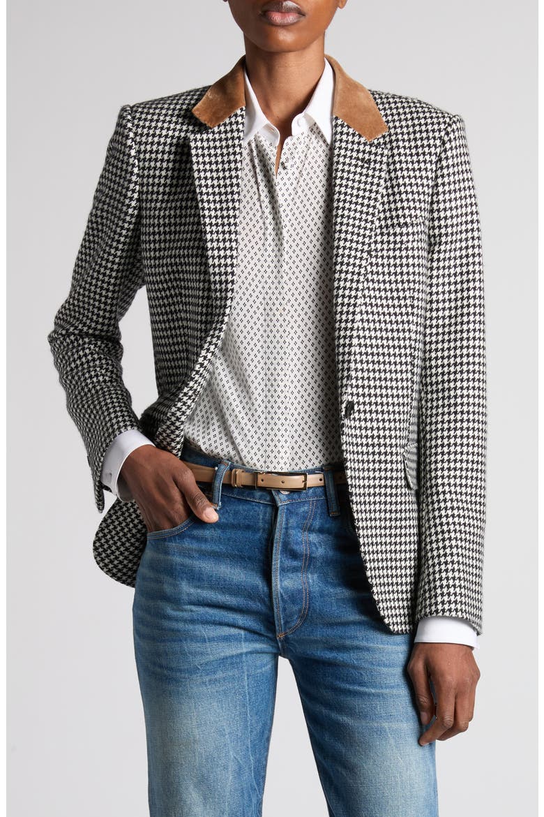 Cashmere Houndstooth Boyfriend Jacket, Main, color, BLACK/ WHITE