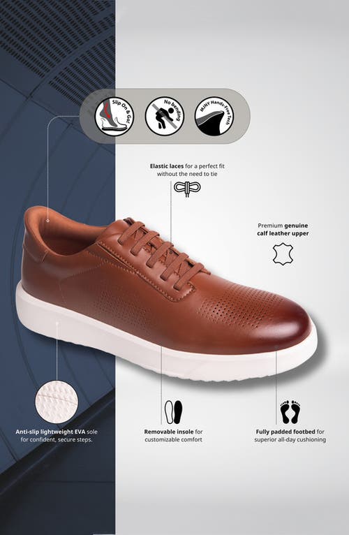 Marc Joseph New York Harbor Road Hands Free Technology Lightweight Leather Perforated Sneaker In Brown