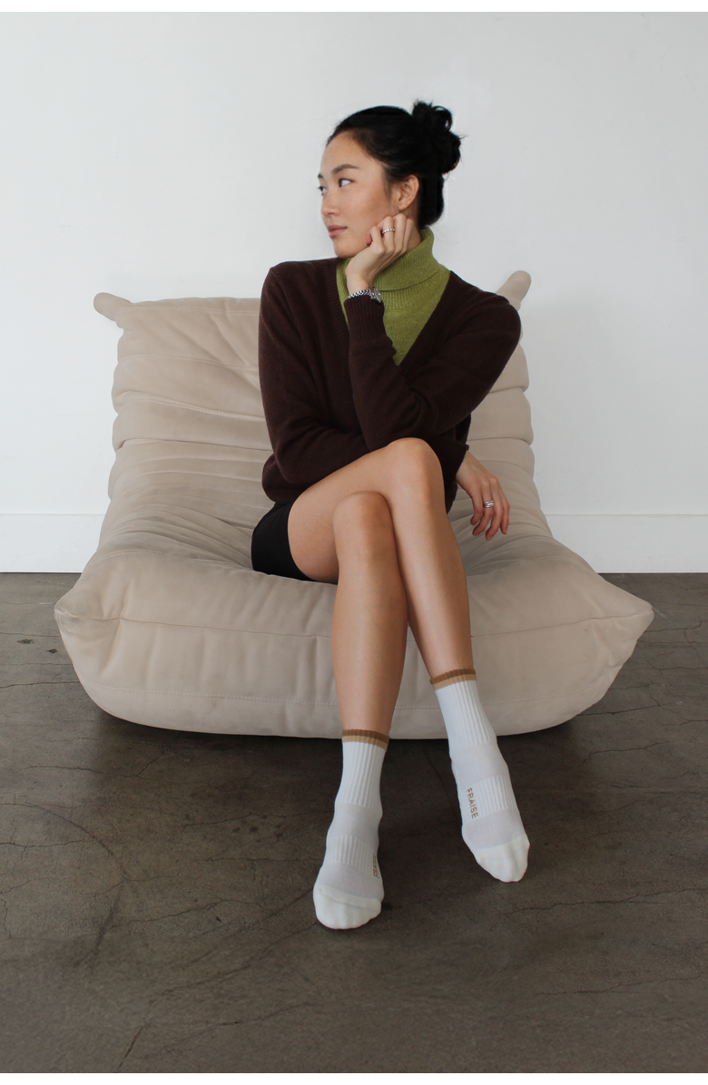 Fraise Brulee Striped Crew Grip Socks, Alternate, color, Brulee