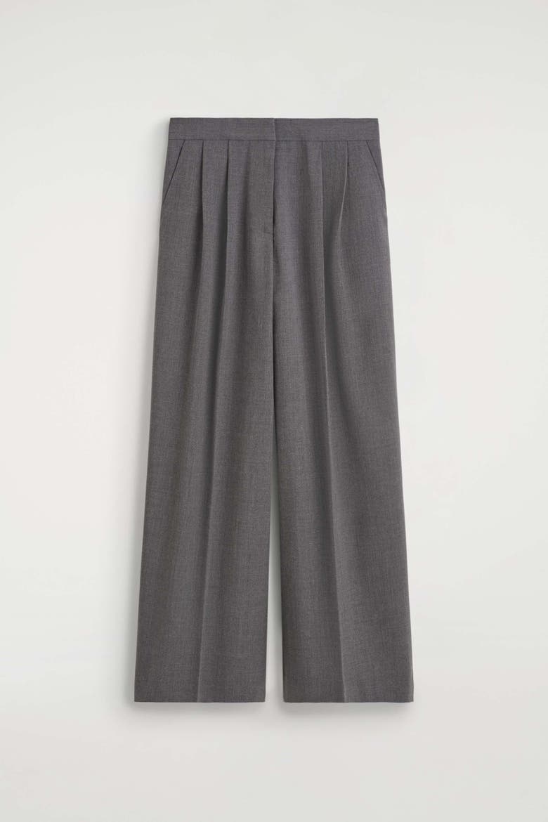 Pleated Wide-Leg Pants, Alternate, color, GRAY MÉLANGE