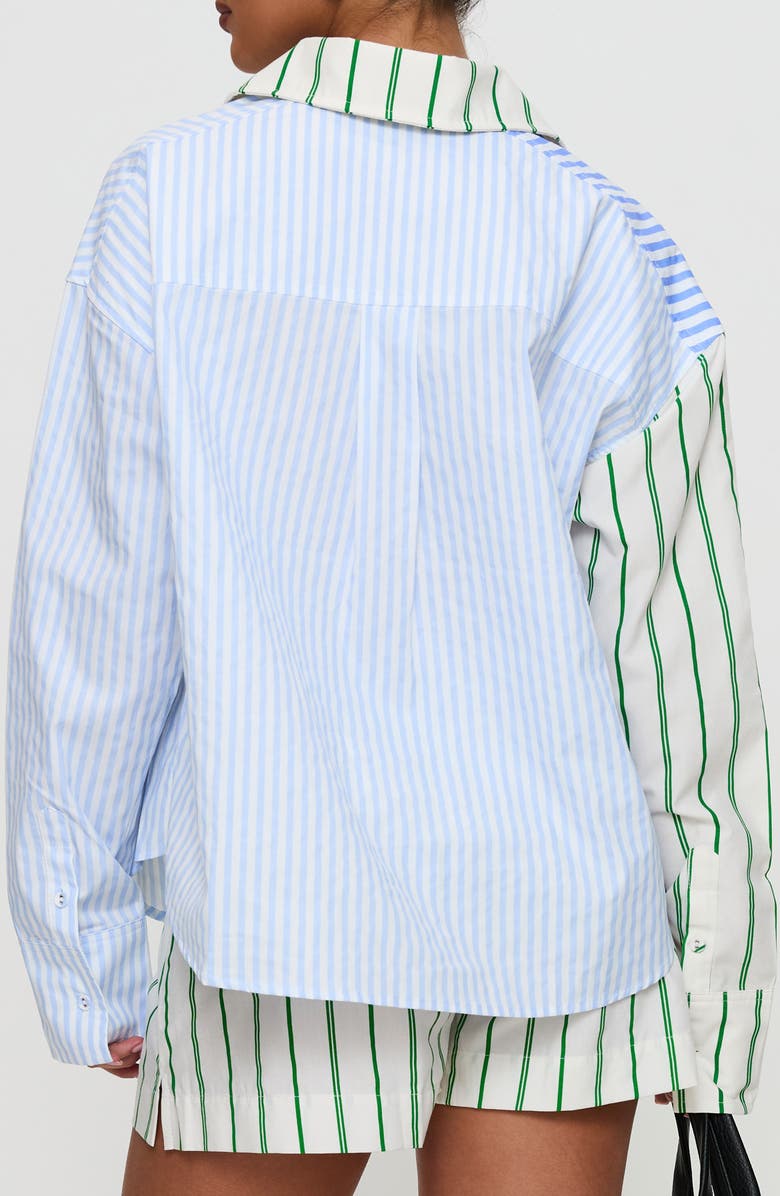 Princess Polly Get The Picture Mixed Stripe Recycled Cotton Button-Up Shirt, Alternate, color, Blue