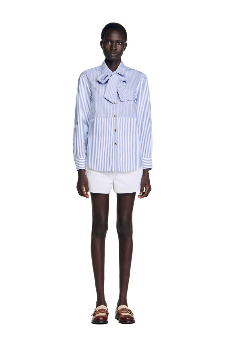 SANDRO Striped shirt with removable tie, Alternate, color, Blu / White