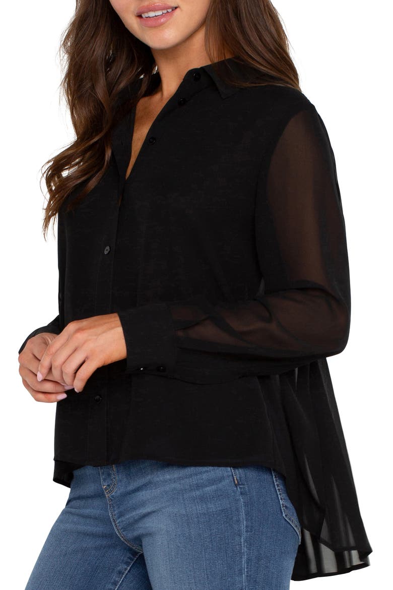 Chiffon Button-Up Shirt, Alternate, color, BLACK