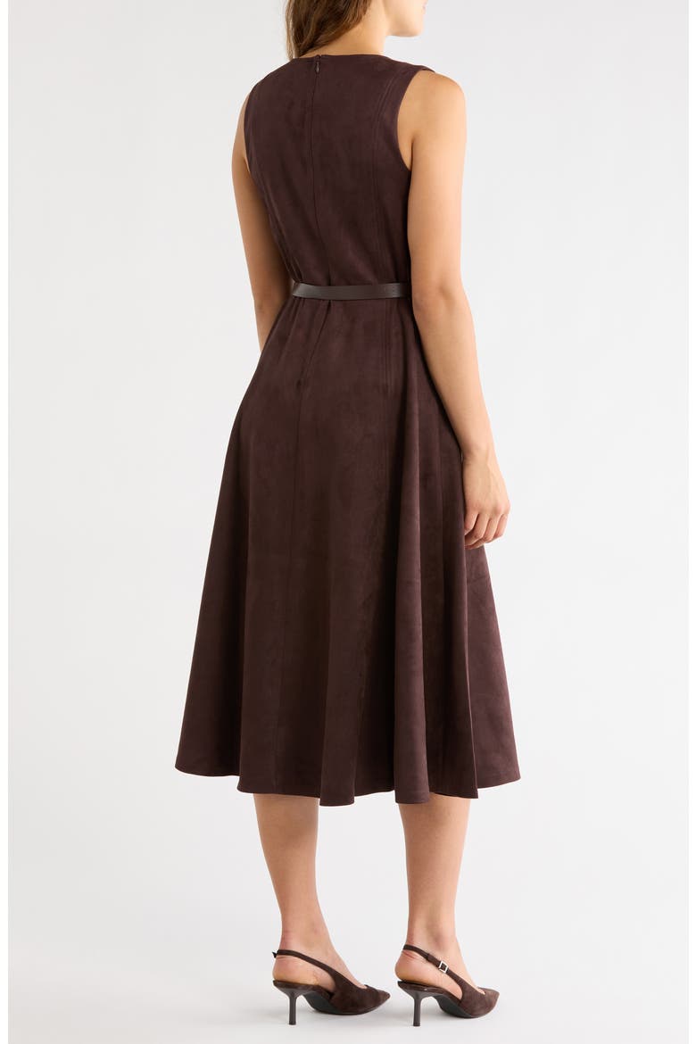 Faux Suede Fit & Flare Dress, Alternate, color, DARK ROAST