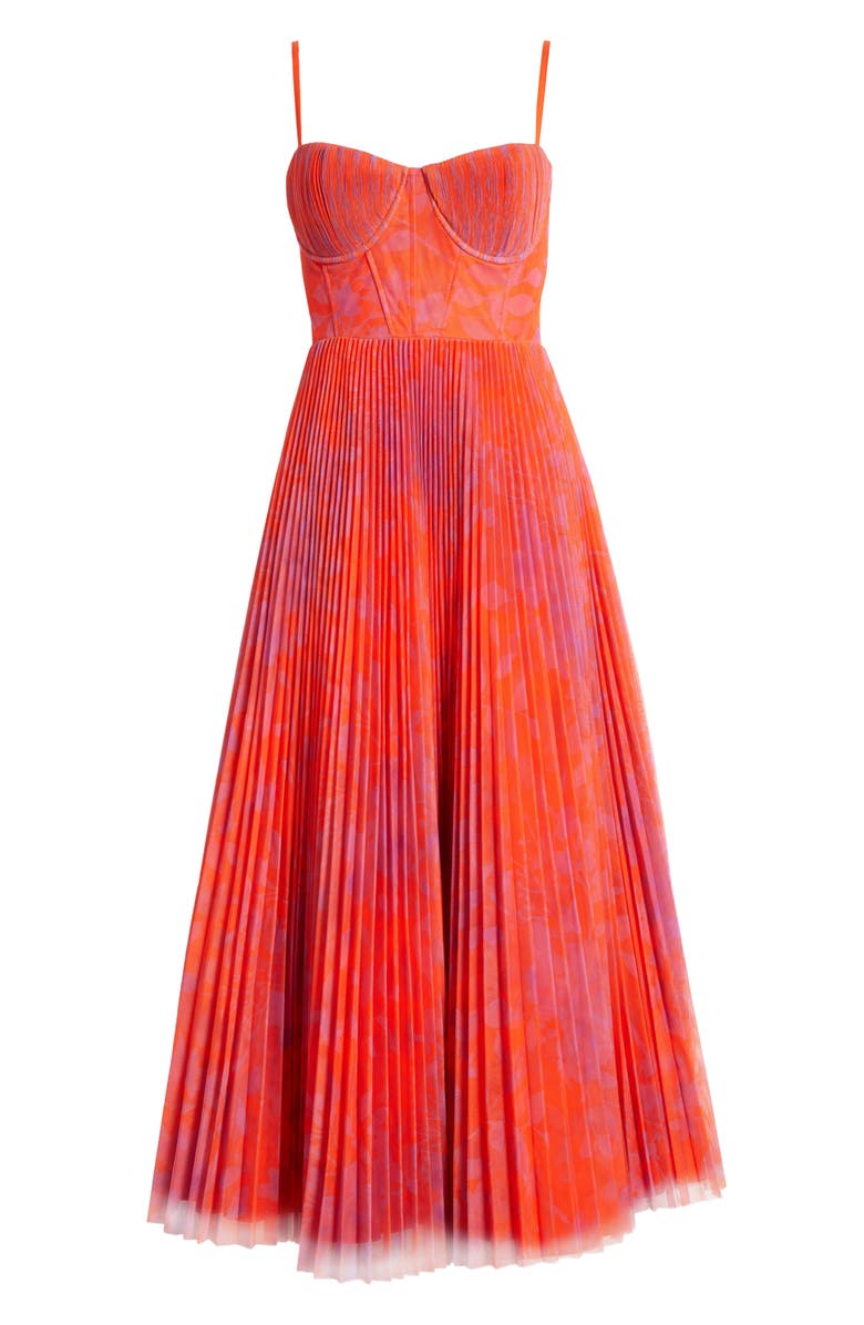 Hutch Amara Floral Bustier Pleated Fit & Flare Dress, Alternate, color, Orange