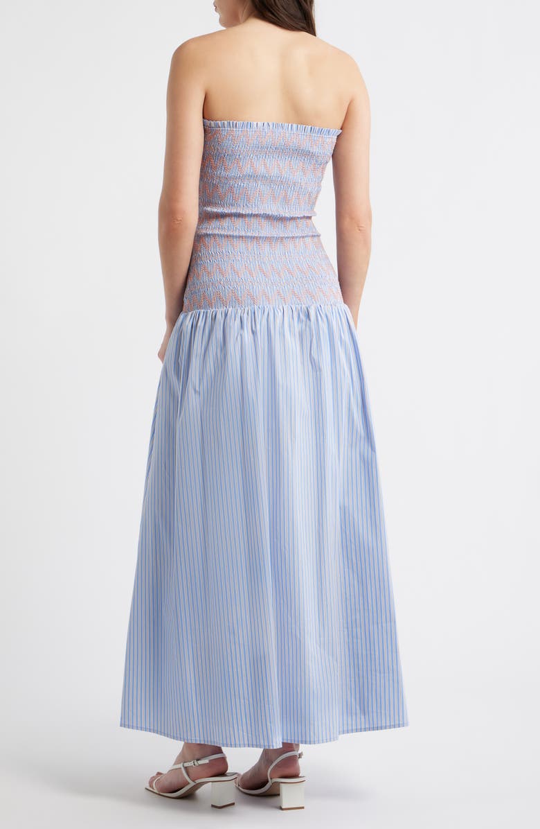 Line & Dot Eleni Smocked Strapless Maxi Dress, Alternate, color, Blue Multi