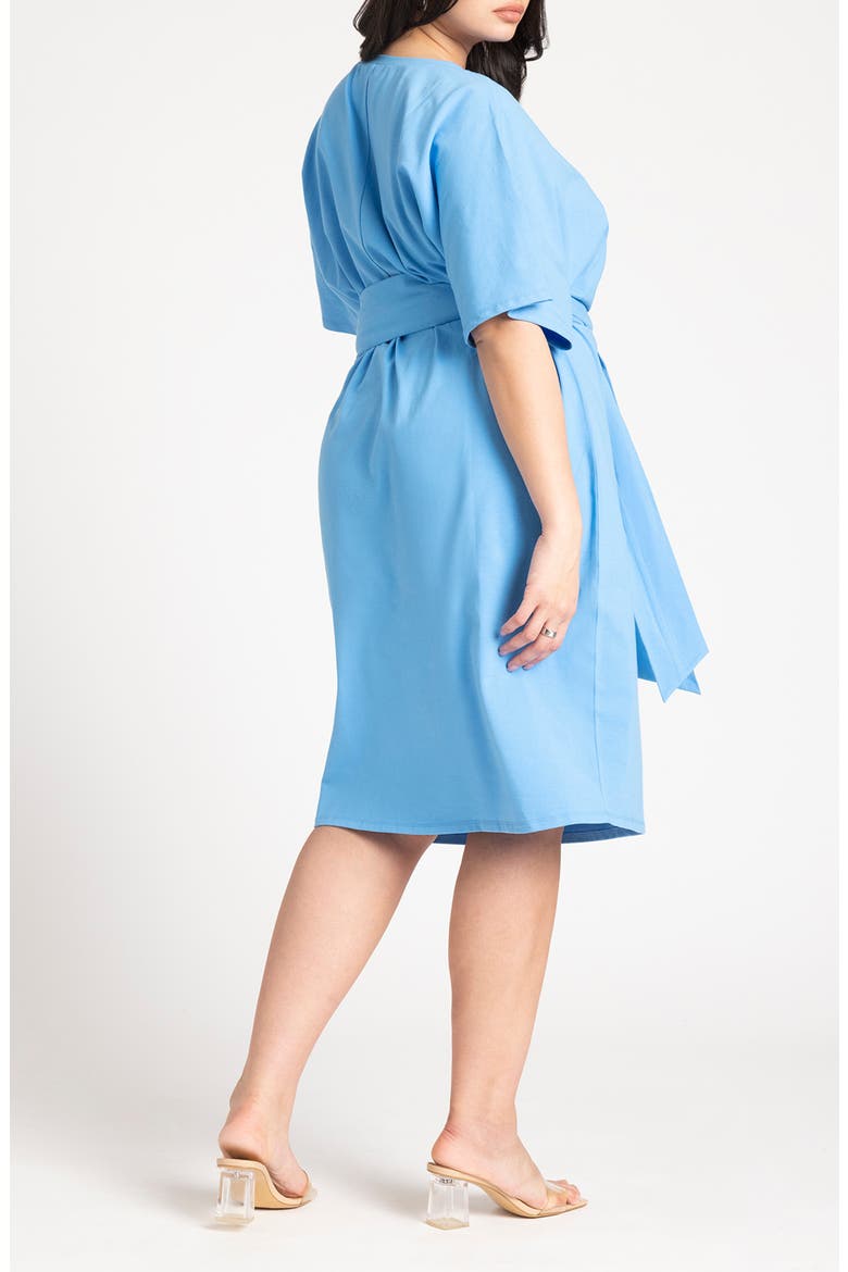 Tie front Flutter Sleeve Midi Sheath Dress, Alternate, color, AZURE BLUE