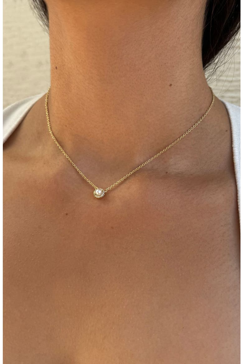 Freshwater Pearl & Crystal Halo Pendant Necklace, Alternate, color, GOLD-WHITE