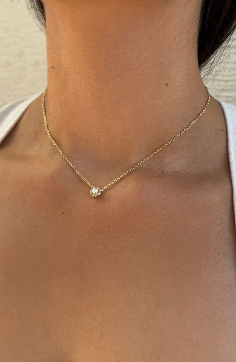 Adornia Freshwater Pearl & Crystal Halo Pendant Necklace, Alternate, color, Gold-White
