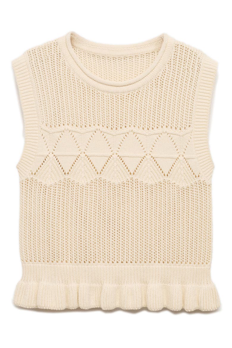 Ruffle Open Stitch Sweater Vest, Alternate, color, ECRU