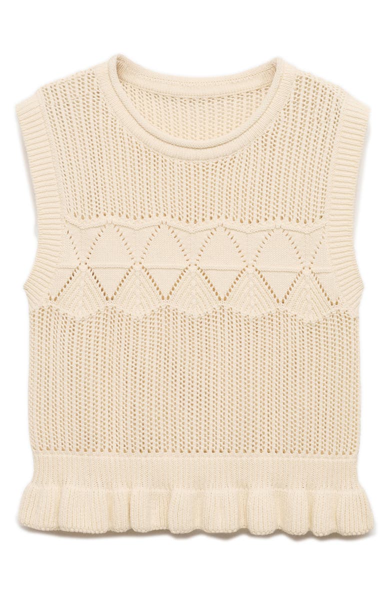 MANGO Ruffle Open Stitch Sweater Vest, Alternate, color, Ecru
