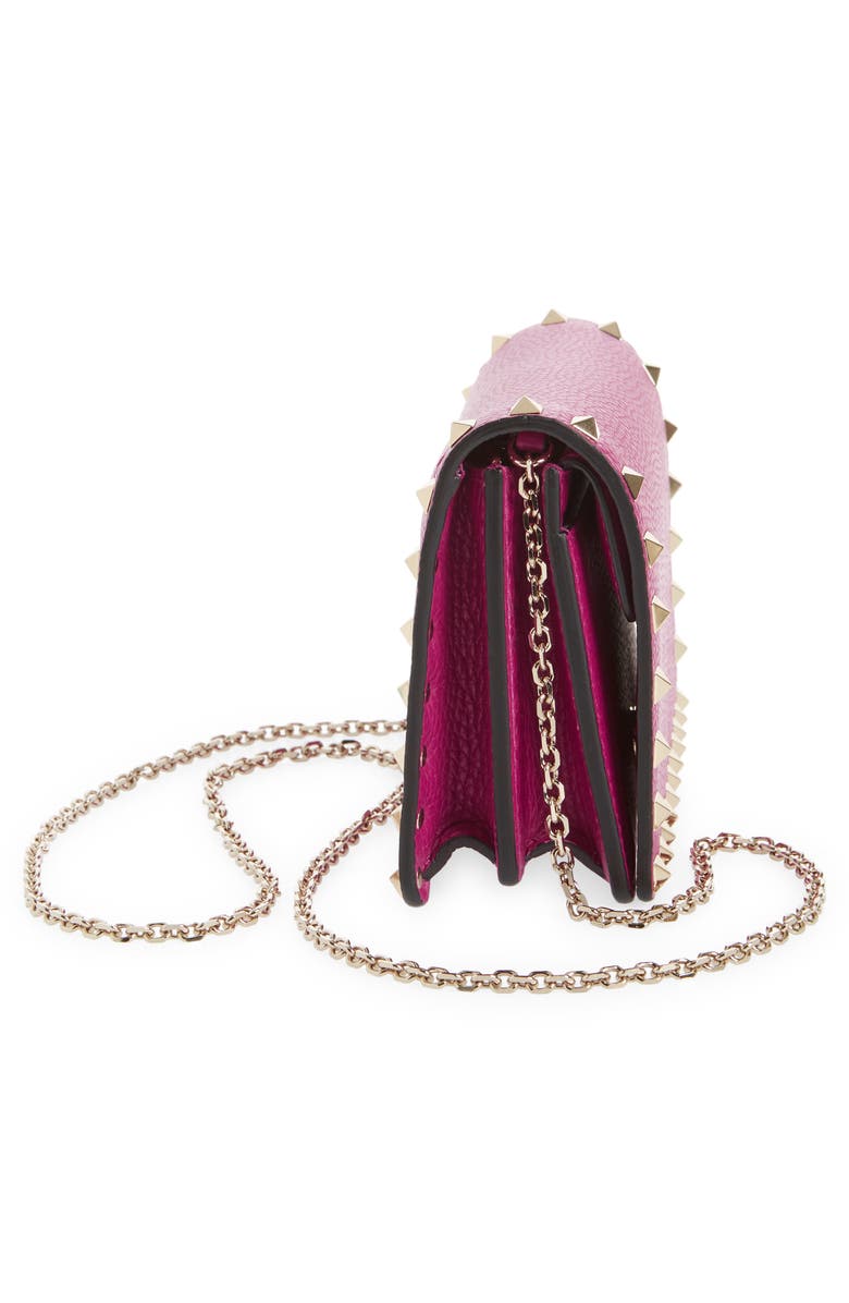Valentino Garavani Rockstud Leather Pouch Wallet on a Chain, Alternate, color, 