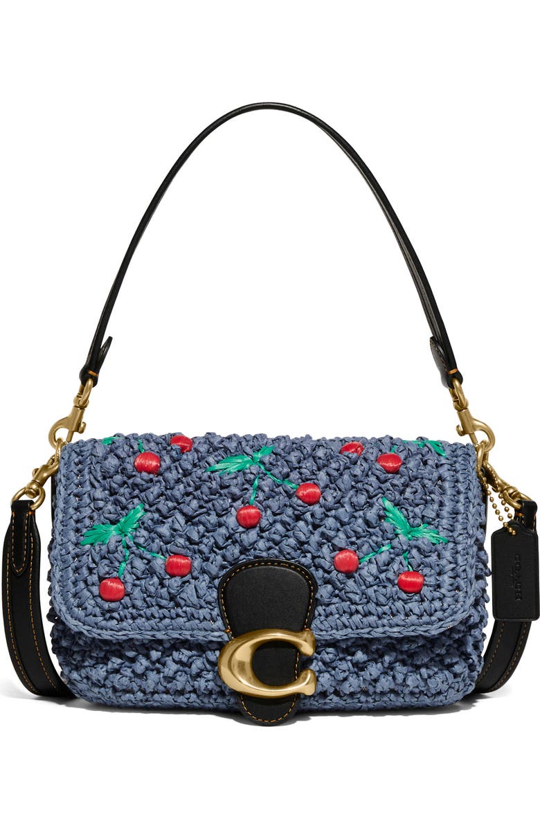 COACH Tabby Embroidered Cherry Straw Crossbody Bag, Main, color,
