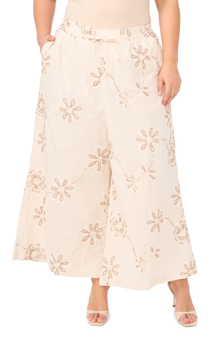 Vince Camuto Elastic Waist Wide Leg Crop Pants, Main, color, New Ivory