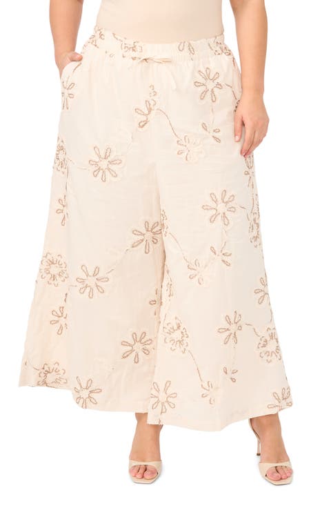 Elastic Waist Wide Leg Crop Pants (Plus)
