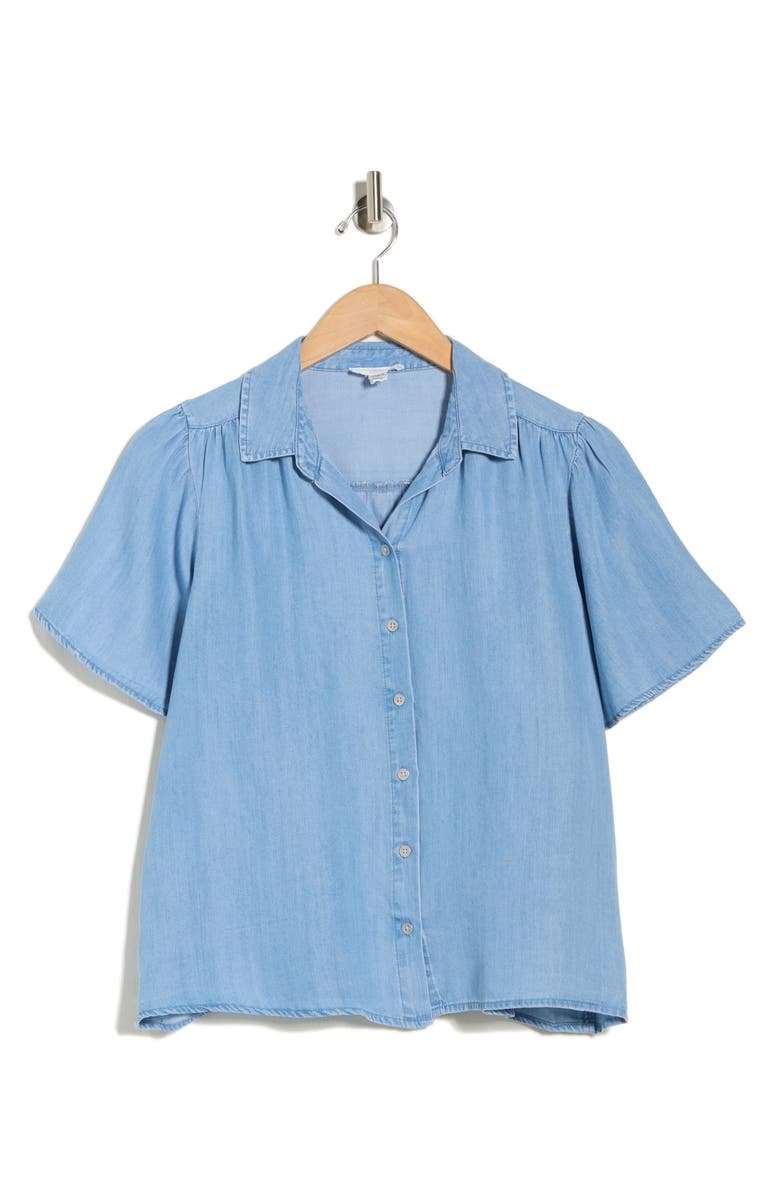 beachlunchlounge Greyson Short Sleeve Denim Button-Up Shirt, Alternate, color, Light Wash