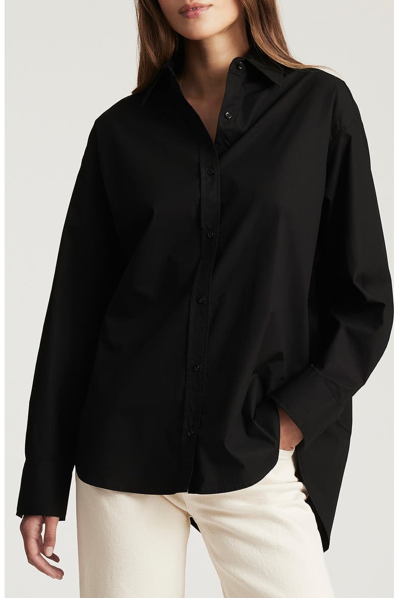 Oversize Cotton Button-Up Shirt, Main, color, BLACK