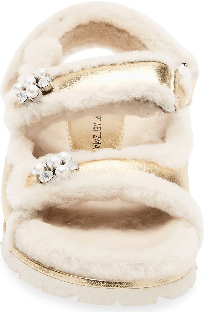 Stuart Weitzman Wynter Genuine Shearling Sandal, Alternate, color, Golden/ Cream
