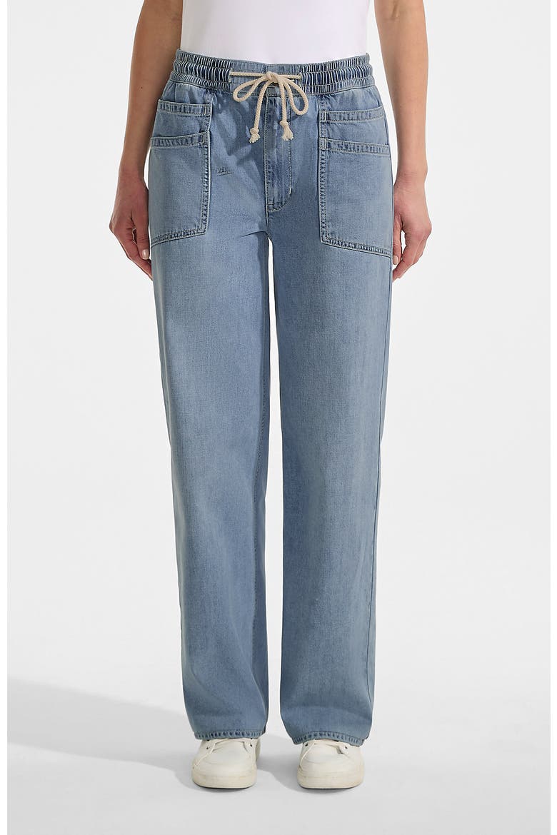 Lightweight Denim High Rise Relaxed Straight Pull On Pocket Jeans, Main, color, Lake Blue Wash
