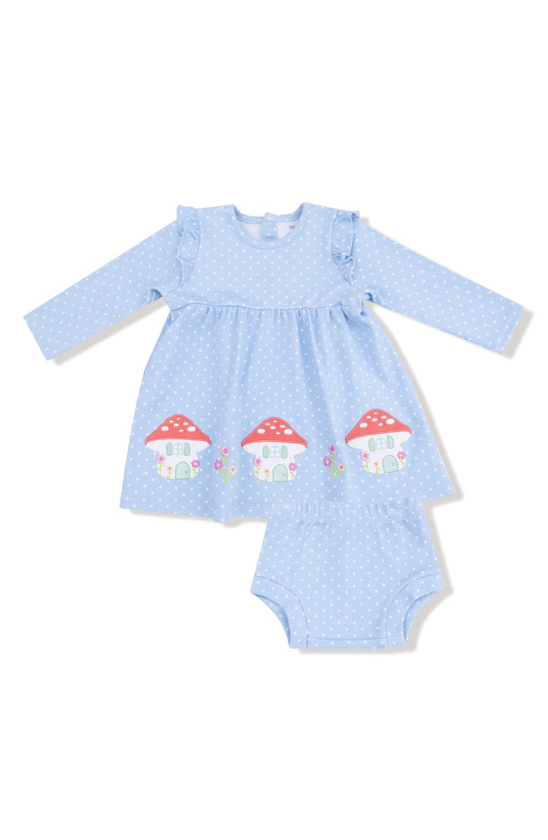 Angel Dear Print Stretch Organic Cotton Jersey Dress & Bloomers Set, Main, color, Chambray Blue