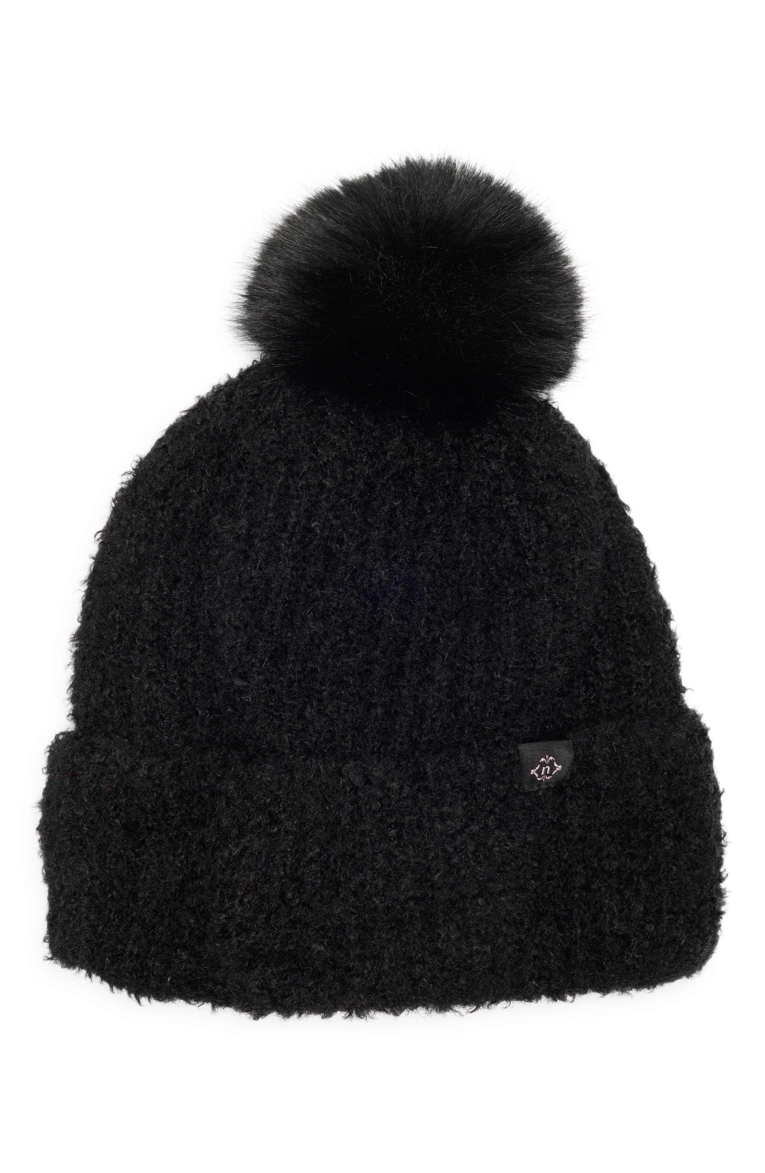 Nanette Lepore Faux Shearling Beanie with Faux Fur Pompom