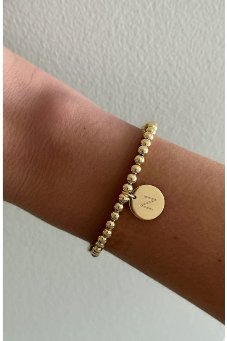 Classic Initial Coin 14k Gold Filled Bead Bracelet, Alternate, color, Gold N