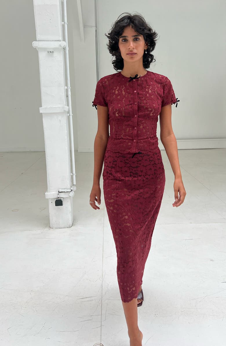 SAEMDI Lace Pen Skirt, Alternate, color, Burgundy