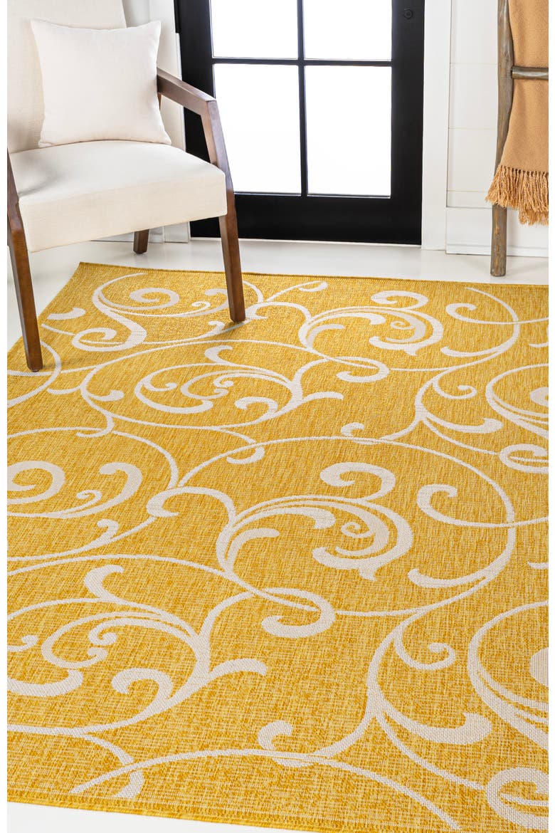 Maribel Traditional Classic All-Over Scroll Indoor/Outdoor Area Rug, Alternate, color, Yellow/Cream